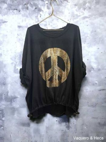 Camiseta-Peace-Oro-Print-negro