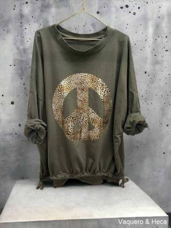 Camiseta-Peace-Oro-Print-verde-seco