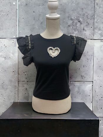 Camiseta-negra-Corazón-Strass-negro